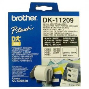 Brother Role 62mm DK-11209, papír štítky 62mm x 29mm , 800ks, bílé