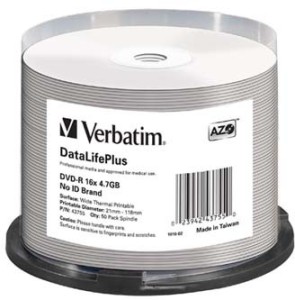 Verbatim DVD-R 4.7GB 16x thermo printable spindl 50ks